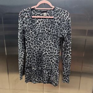 Playboy Leopard Print V-Neck Long Sleeve Top bedazzled